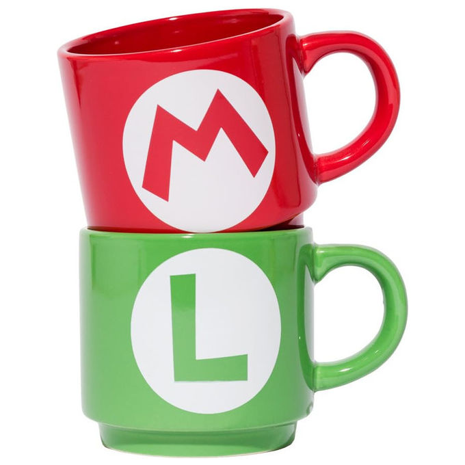 Pyramid International Z114690 Super Mario Bros Set 2 Tazze Impilabili Mario e Luigi Ceramica Lavastoviglie