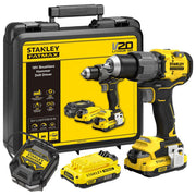 Stanley FatMax, Trapano Avvitatore a Percussione V20, 18V, Senza Spazzole, 2 Batterie, Caricabatterie, Valigetta