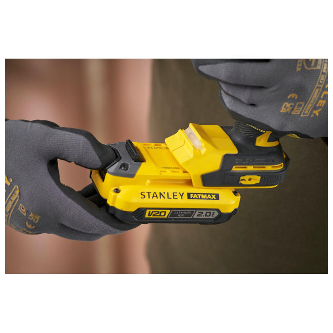 Stanley FatMax, Trapano Avvitatore a Percussione V20, 18V, Senza Spazzole, 2 Batterie, Caricabatterie, Valigetta