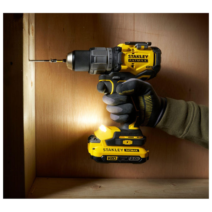 Stanley FatMax, Trapano Avvitatore a Percussione V20, 18V, Senza Spazzole, 2 Batterie, Caricabatterie, Valigetta