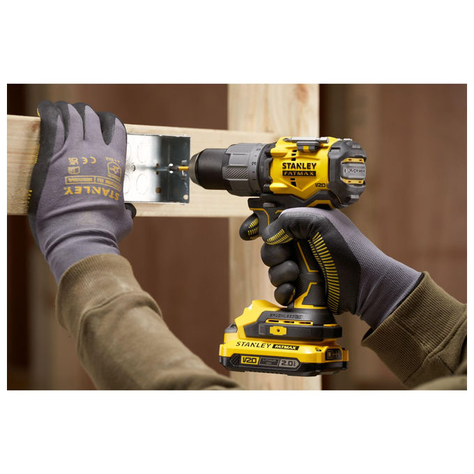 Stanley FatMax, Trapano Avvitatore a Percussione V20, 18V, Senza Spazzole, 2 Batterie, Caricabatterie, Valigetta