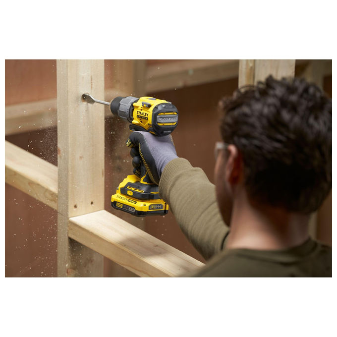 Stanley FatMax, Trapano Avvitatore a Percussione V20, 18V, Senza Spazzole, 2 Batterie, Caricabatterie, Valigetta