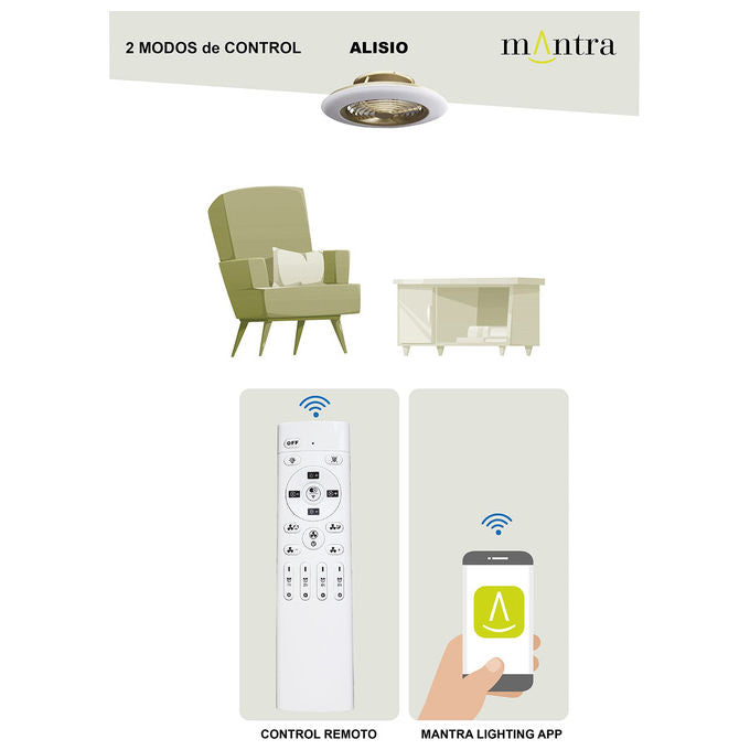 Mantra Iluminación 7490 Alisio XL Ventilatore da Soffitto con Plafoniera LED 95W 5900lm CCT 2700-5000K 73,5cm Motore DC Reversibile colore Bianco
