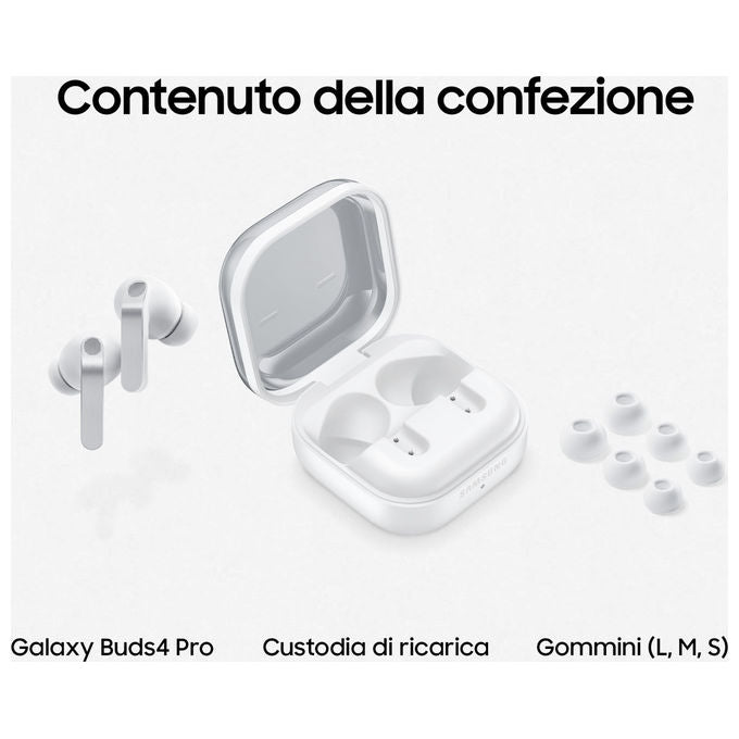 Samsung SM-R640NZWAITV Galaxy Buds4 Pro Auricolari True Wireless ANC Audio 360° Bluetooth 6.1 Autonomia 30h colore Bianco