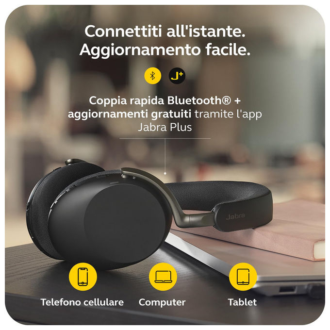 Jabra Cuffie Over-Ear Wireless Bluetooth Evolve3 85 Microfono USB-C AI Cancellazione Rumore Nero