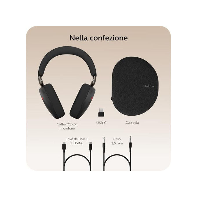 Jabra Cuffie Over-Ear Wireless Bluetooth Evolve3 85 Microfono USB-C AI Cancellazione Rumore Nero