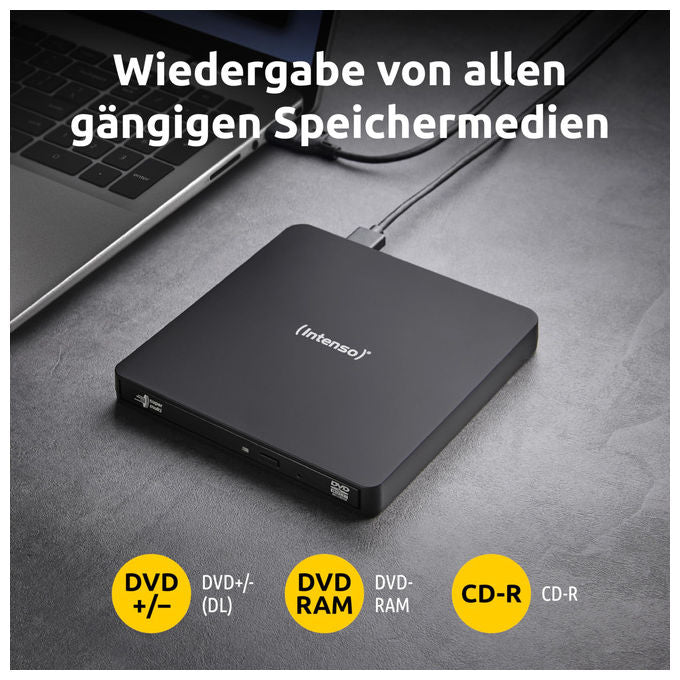 Intenso Masterizzatore CD-DVD Esterno USB 3.2 Slim EOD 400D Nero con Ashampoo Burning Studio