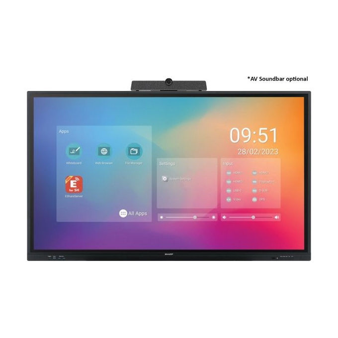 Sharp, Display Interattivo 86'' 4K Ultra HD, Touchscreen, Android, Wi-Fi, Nero