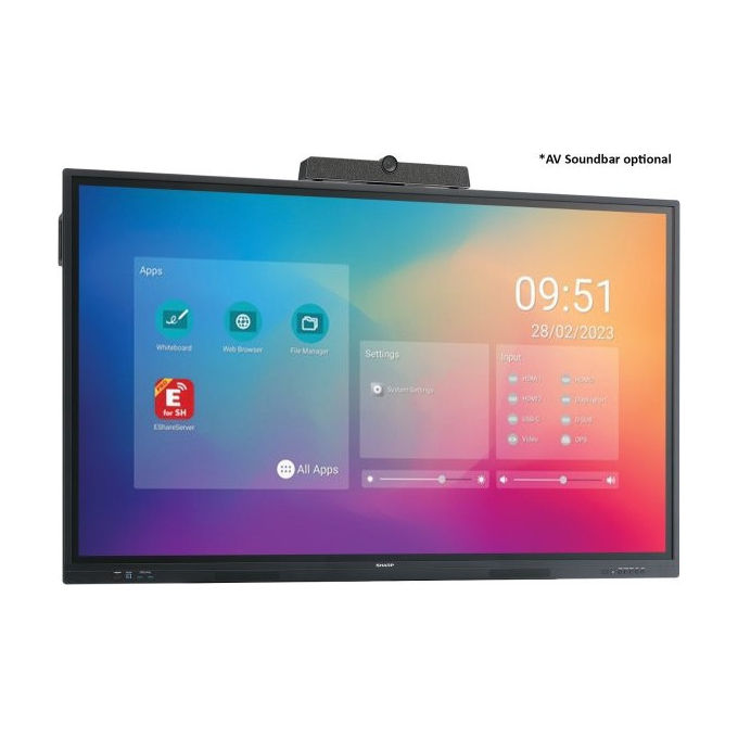 Sharp, Display Interattivo 86'' 4K Ultra HD, Touchscreen, Android, Wi-Fi, Nero