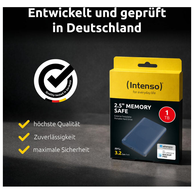 Intenso, Hard Disk Esterno Portatile, 2.5'', USB 3.2 Gen 1, Ashampoo Backup Pro, per PC e Mac
