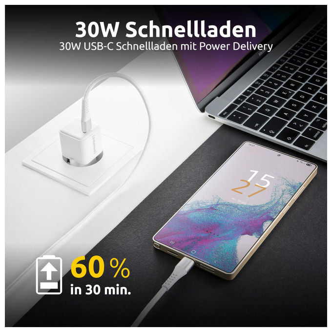 Intenso Alimentatore USB-C 30W GaN con Cavo USB-C Bianco