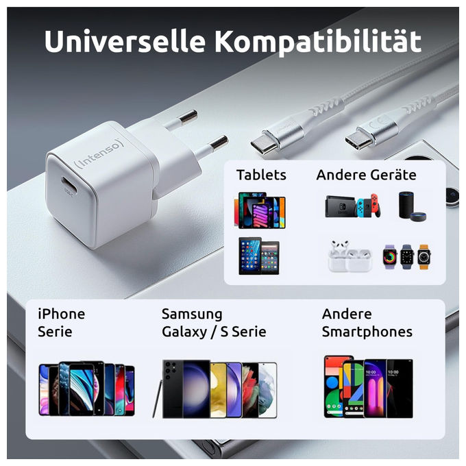 Intenso Alimentatore USB-C 30W GaN con Cavo USB-C Bianco