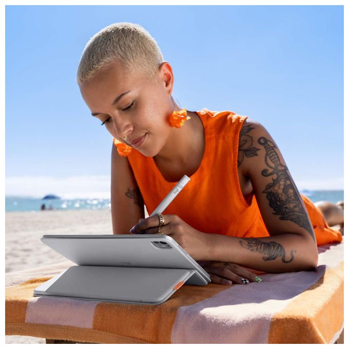 Logitech 920-013848 Flip Folio Custodia con Tastiera Bluetooth QWERTY Italiano per iPad Pro Air 11'' colore Grigio chiaro