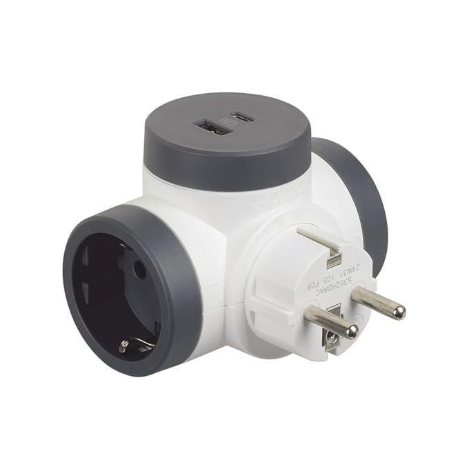Bticino Adattatore Rotante 2 Prese Schuko 2 USB 15W Spina 16A Rotante