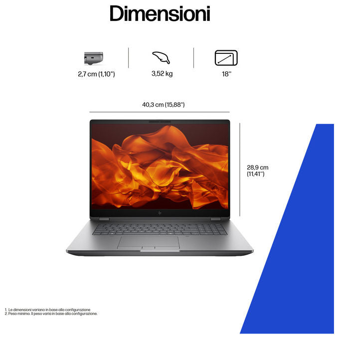 HP D5JQ3ET ZBook Fury G1i Workstation Mobile Intel Core Ultra 7 255HX 18 pollici 32GB RAM NVIDIA RTX PRO 2000 SSD 1TB Windows 11 Pro colore Argento