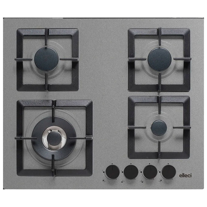 Elleci Plano 60 Piano Cottura a Gas 4 Fuochi Cemento Concrete Griglie Ghisa