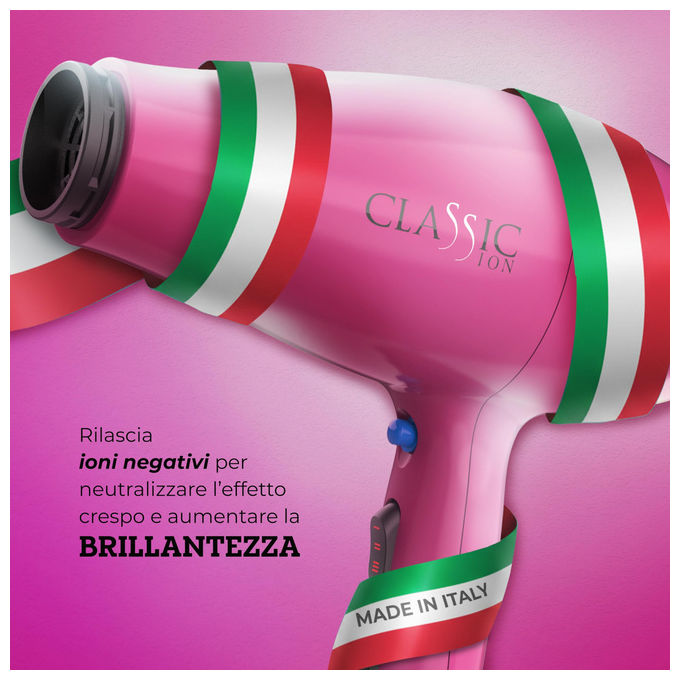 GA.MA Italy Professional, Asciugacapelli Classic Ion Fucsia, 2200W, Motore AC, Anti-Crespo