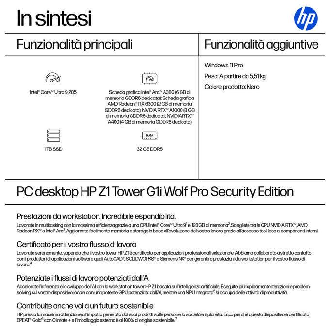 HP Workstation Tower Intel Core Ultra 9 285 32GB DDR5 1TB SSD Windows 11 Pro