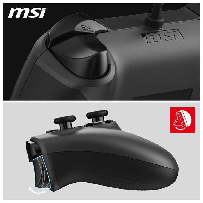 MSI Gamepad Cablato Force GC200 Trigger Effetto Hall Doppi Motori a Vibrazione Usb 3.0 Nero