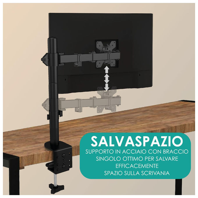 Overmust Braccio Singolo per Monitor 13-32'' Regolabile in Altezza 10 kg Nero