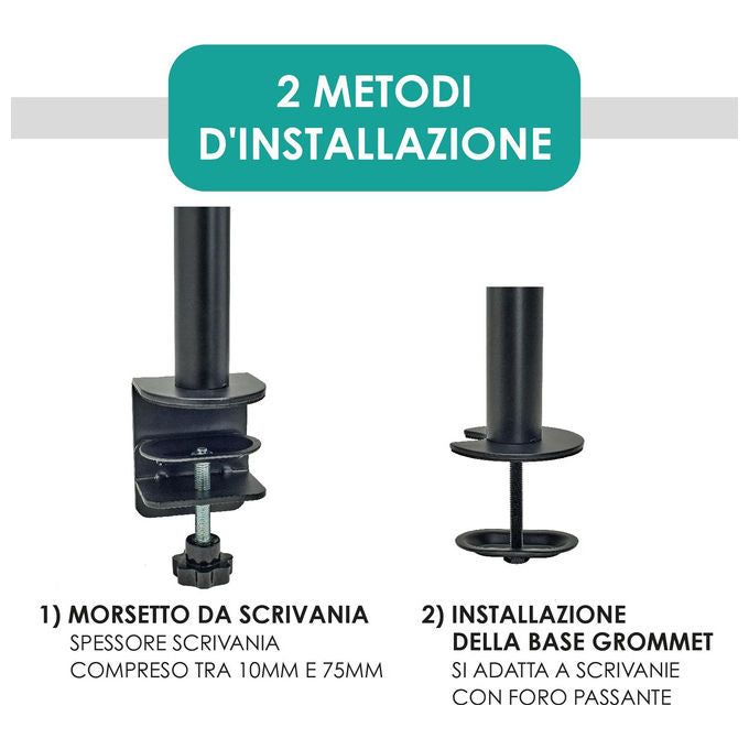 Overmust Braccio Singolo per Monitor 13-32'' Regolabile in Altezza 10 kg Nero