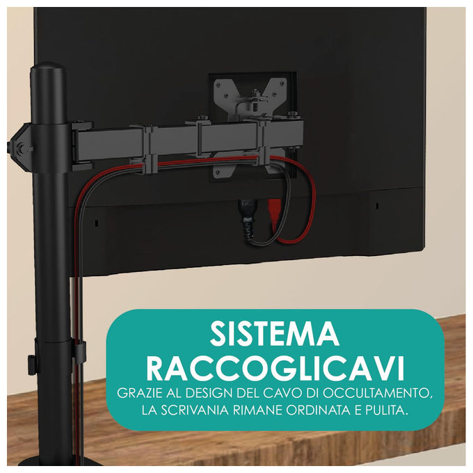 Overmust Braccio Singolo per Monitor 13-32'' Regolabile in Altezza 10 kg Nero
