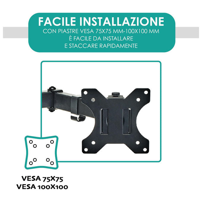 Overmust Braccio Singolo per Monitor 13-32'' Regolabile in Altezza 10 kg Nero