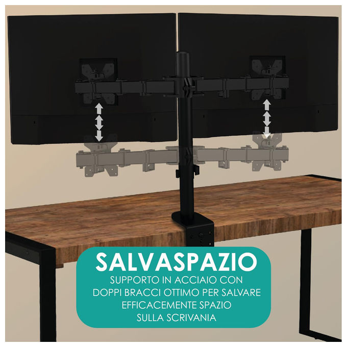 Overmust Braccio Doppio Monitor 13-32 Pollici Regolabile 10 Kg per Braccio