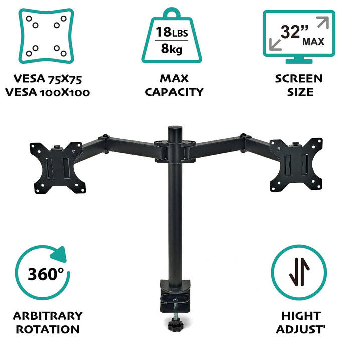 Overmust Braccio Doppio Monitor 13-32 Pollici Regolabile 10 Kg per Braccio