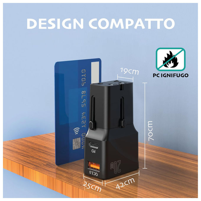 Overmust Adattatore Universale da Viaggio 20W Ricarica Rapida Compatibile 200+ Paesi con USB-C e USB-A
