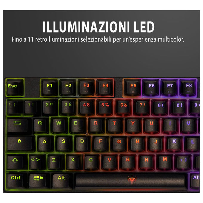 Spyco, Tastiera Meccanica Italiana, Retroilluminata LED, Anti-Ghosting 25 Tasti, Switch Marroni, Nera