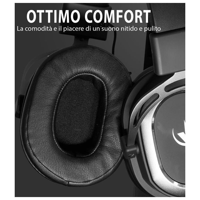 Spyco Cuffie Gaming Impulse HE-122 Audio 7.1 Surround Microfono Omnidirezionale Nero e Argento