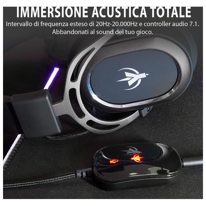 Spyco Cuffie Gaming Impulse HE-122 Audio 7.1 Surround Microfono Omnidirezionale Nero e Argento
