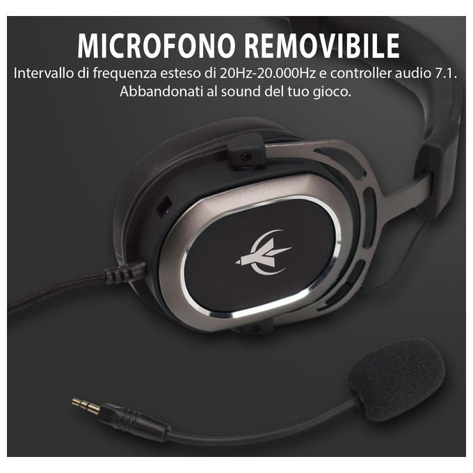 Spyco Cuffie Gaming Impulse HE-122 Audio 7.1 Surround Microfono Omnidirezionale Nero e Argento