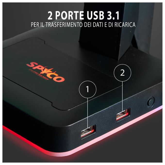 Spyco Supporto Cuffie Gaming Keeper HS-131 LED RGB 2 Porte USB 2.0 Nero