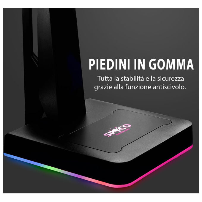 Spyco Supporto Cuffie Gaming Keeper HS-131 LED RGB 2 Porte USB 2.0 Nero