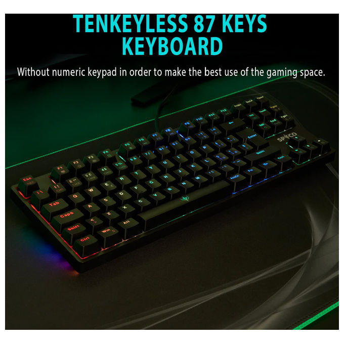 Spyco, Tastiera Gaming Meccanica, Layout Italiano 87 Tasti, Switch Marroni Outemu, RGB