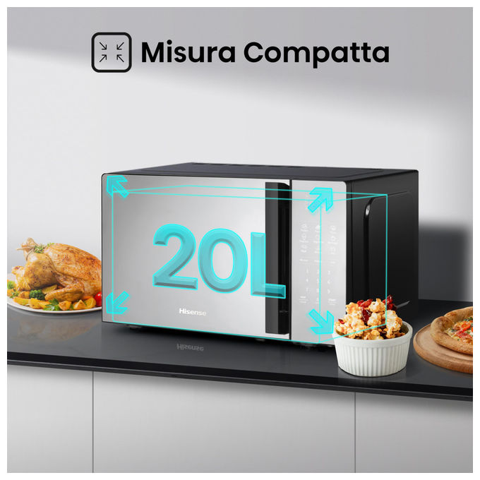 Hisense H20MOMBS4HG Forno a microonde con Grill 20 L 700 W 9 programmi Display LED colore Argento