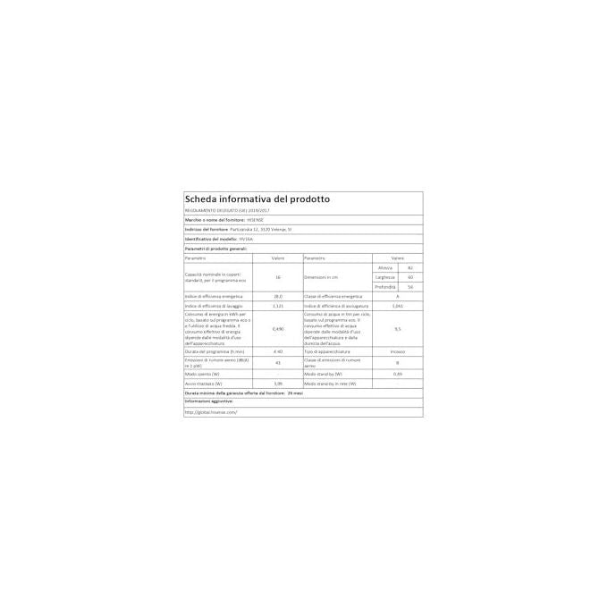 Hisense HV16A Lavastoviglie Incasso 16 coperti Classe A 43 dB Motore Inverter AutoDry Terzo Cesto (82x60x55 cm) colore Grigio