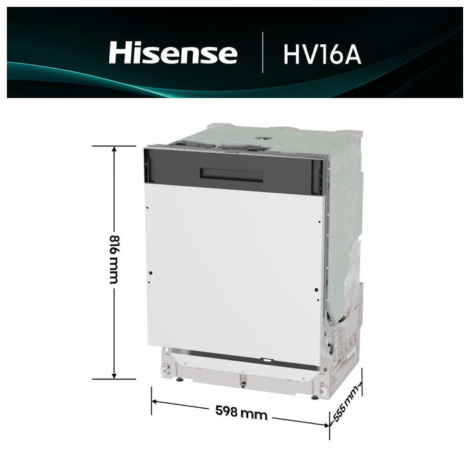 Hisense HV16A Lavastoviglie Incasso 16 coperti Classe A 43 dB Motore Inverter AutoDry Terzo Cesto (82x60x55 cm) colore Grigio