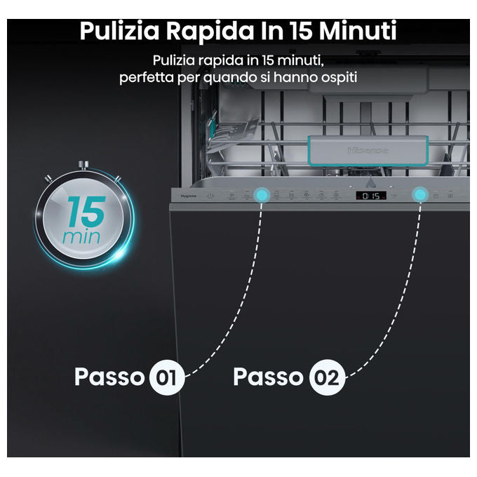 Hisense HV16A Lavastoviglie Incasso 16 coperti Classe A 43 dB Motore Inverter AutoDry Terzo Cesto (82x60x55 cm) colore Grigio