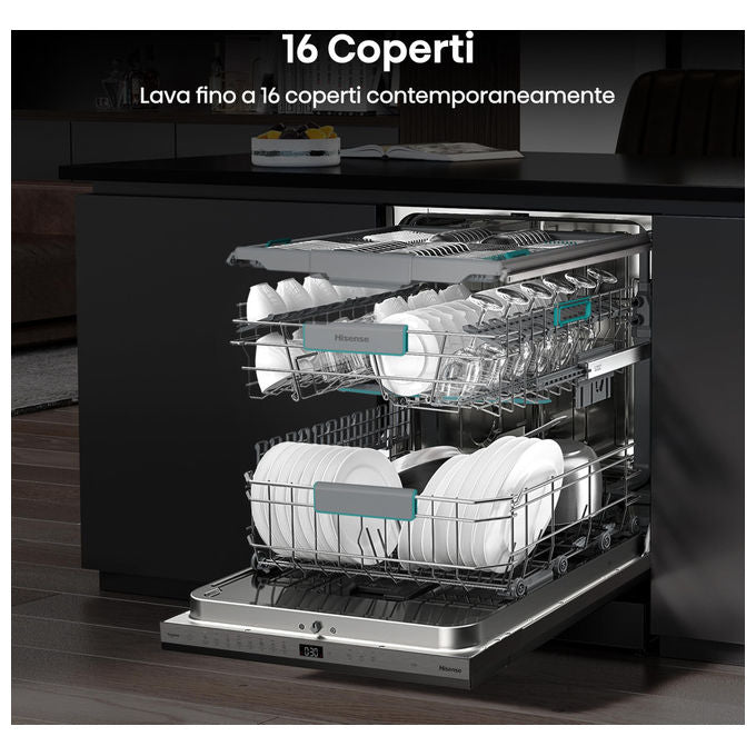 Hisense HV16A Lavastoviglie Incasso 16 coperti Classe A 43 dB Motore Inverter AutoDry Terzo Cesto (82x60x55 cm) colore Grigio