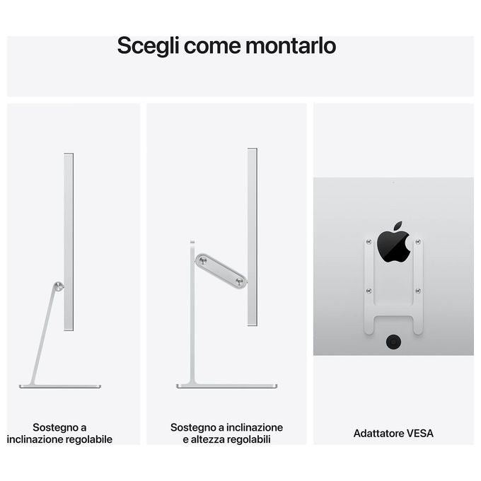 Apple, Studio Display, 27'' 5K, Vetro nanotexture, Adattatore VESA, Argento
