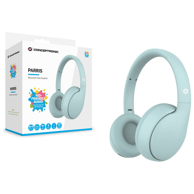 Conceptronic PARRIS04B Cuffie Bluetooth a Padiglione per Bambini con Microfono Integrato Pieghevoli Jack 3.5 mm 85 dB 10 ore colore Blu