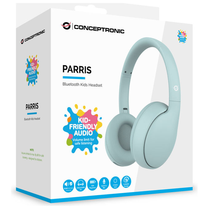 Conceptronic PARRIS04B Cuffie Bluetooth a Padiglione per Bambini con Microfono Integrato Pieghevoli Jack 3.5 mm 85 dB 10 ore colore Blu