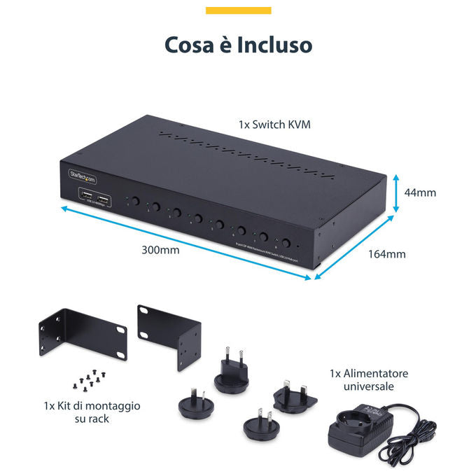 Startech.com Switch KVM DisplayPort 8 Porte 4K60Hz KIT_ Rack 1U Commutazione Rapida