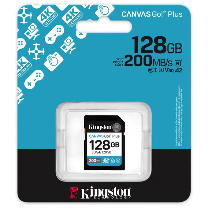 Kingston, Scheda di Memoria SDXC, 128GB, 200MB-s, C10 UHS-I U3 V30, SDG4-128GB