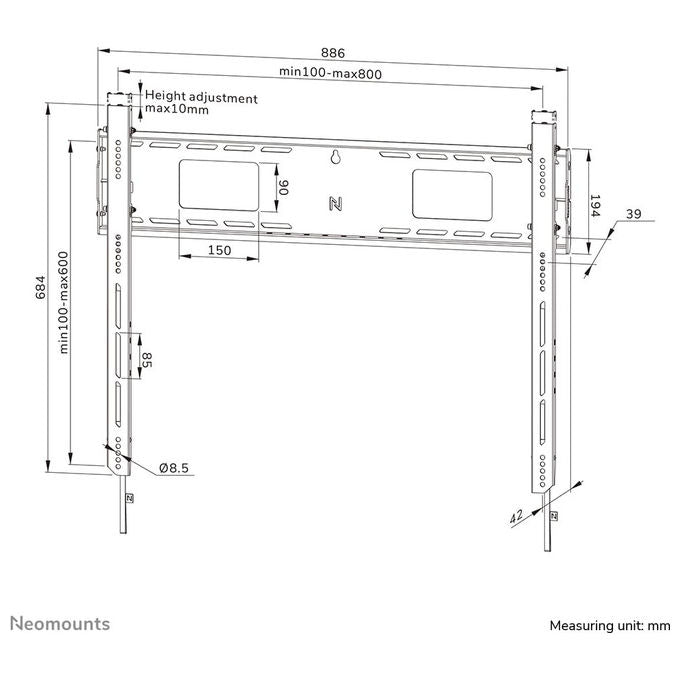 Neomounts Supporto TV da Parete XL 125 kg VESA 800 x 600 Acciaio Nero