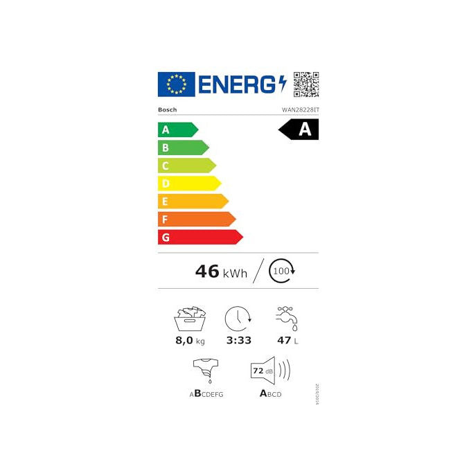 Bosch WAN28228IT Serie 4 Lavatrice Carica Frontale 8 Kg 1400 Giri Classe A Motore Inverter (84.5x60x59.8 cm) colore Bianco