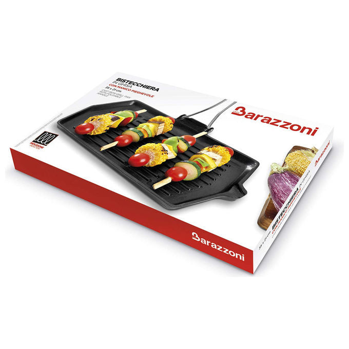 Barazzoni 8015403521 Bistecchiera in Ghisa Manico Pieghevole 35x21 cm Induzione Gas Elettrico Forno 280° colore Nero
